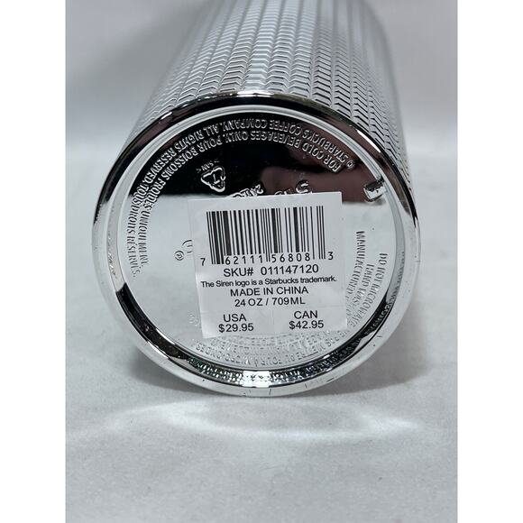 NWT❗️Starbucks 2023 Silver Chrome Grid Cold Beverage Tumbler‎ 24 Oz - Picture 3 of 4